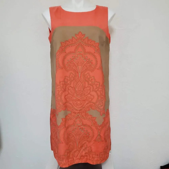 NY & CO | Coral Tan Lined A-line Dress Med - Picture 1 of 10